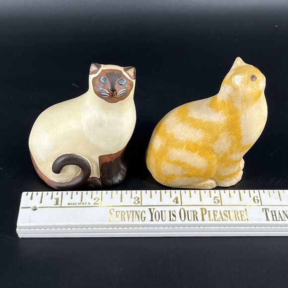 Vintage 1989 Artisans Cat Chalk Ware Figurines Folk Art Unique Designs Set 2 - Picture 15 of 16